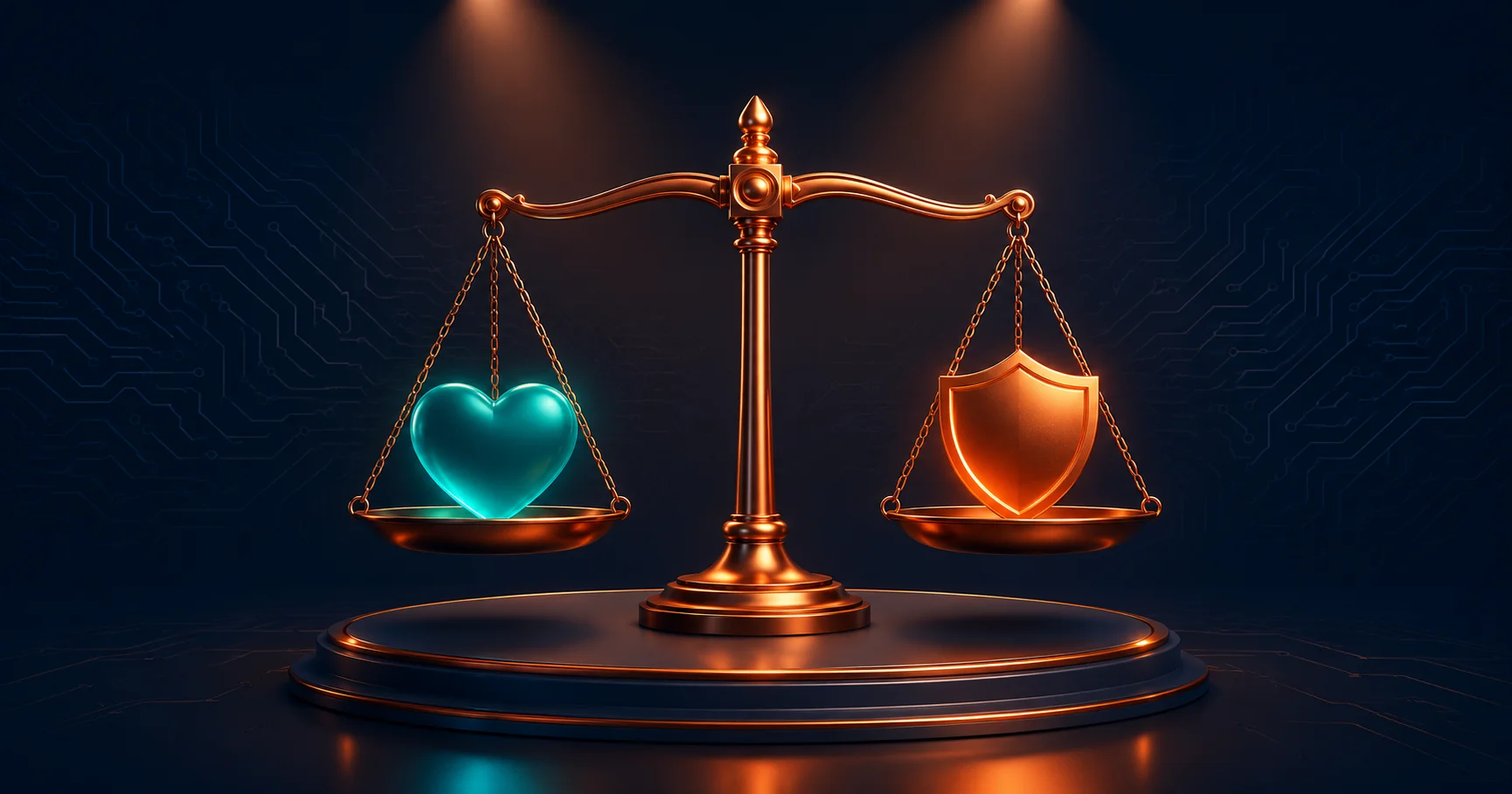 Balance stylisée entre un cœur et un bouclier, symbole de l'équilibre entre empathie et limites professionnelles.