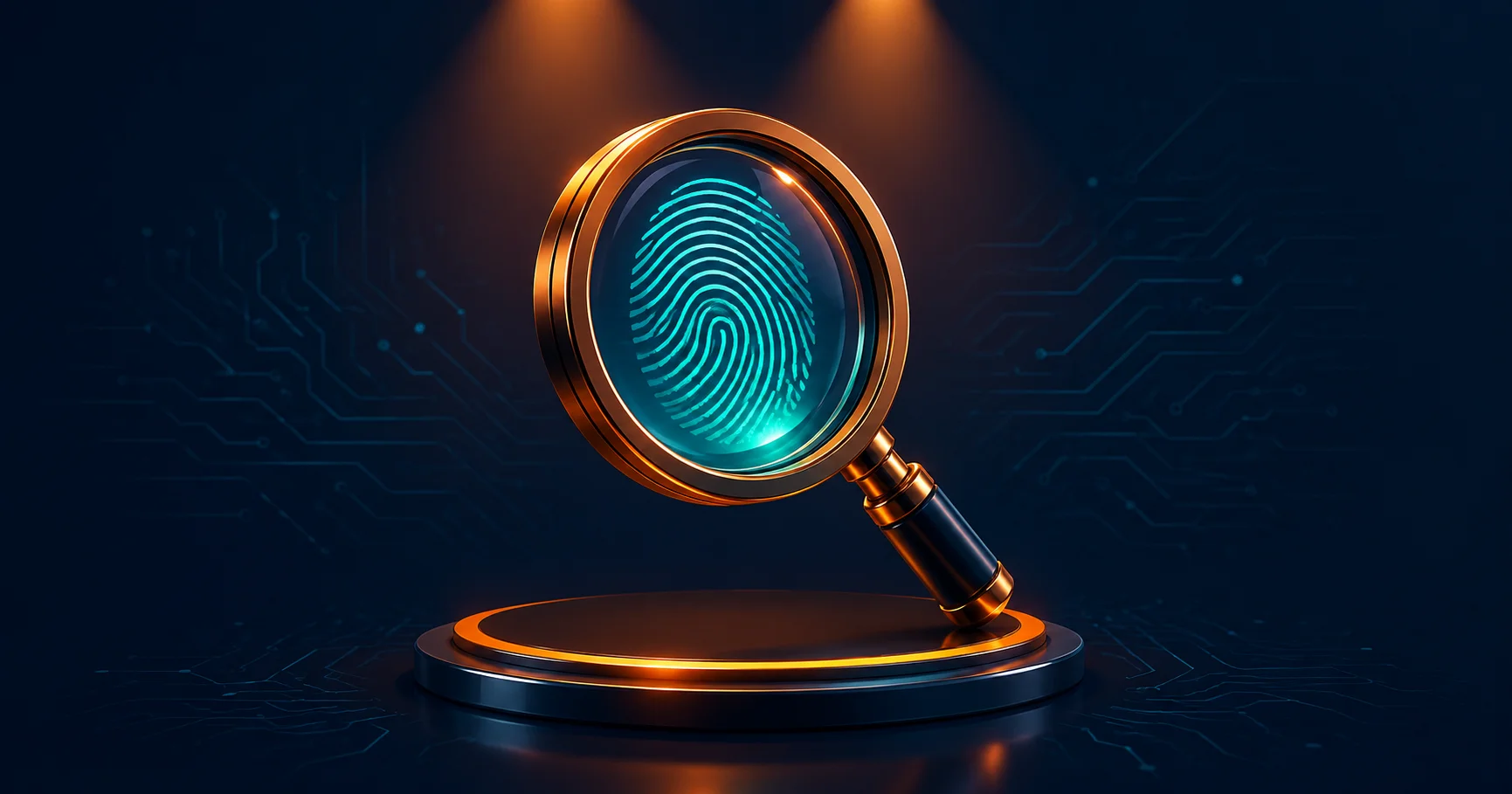 Loupe stylisée révélant une empreinte lumineuse, symbole du flair professionnel.