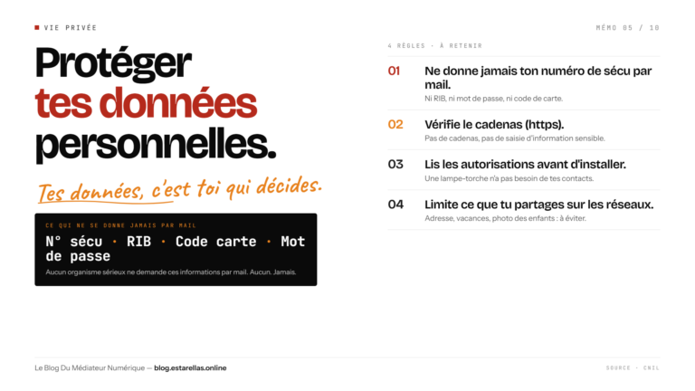 M&eacute;mo visuel : 4 r&egrave;gles contre le phishing et l'usurpation, format TV 16:9